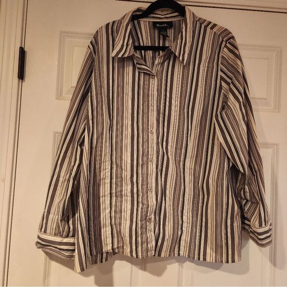 Denim & Co gray and white striped button up shirt 2X - Picture 1 of 4